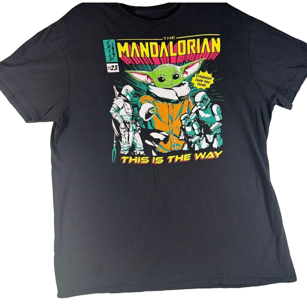 Star Wars Mens Large The Mandalorian Grogu Comic Graphic Tee Black Fifth Sun
